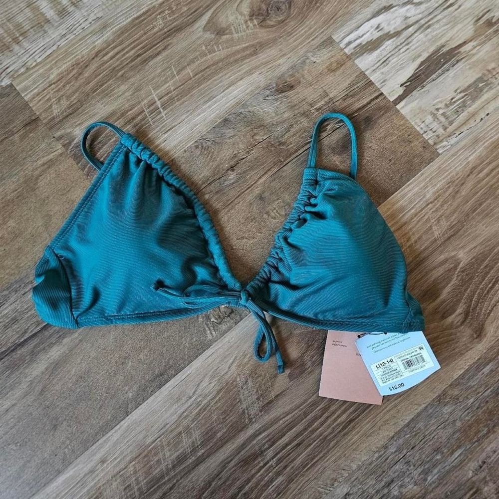Shade & Shore Teal Green Ribbed Triangle Bikini Top Womens Large L 12-14 NWT New